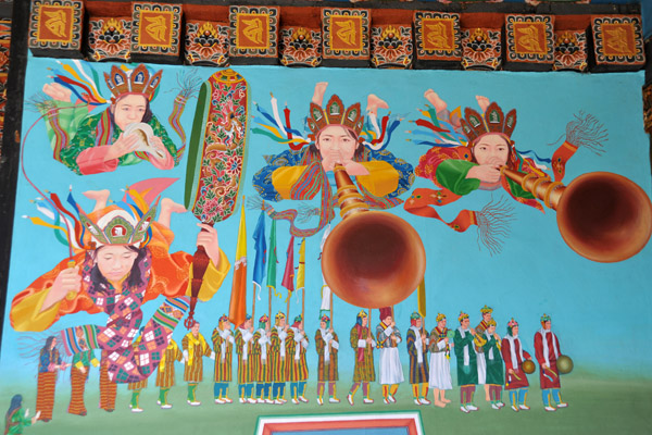 Murals of the new Zangto Pelri Lhakhang Temple at Donchu La Pass