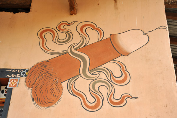 The phallus paintings in Bhutan have their origin at the nearby Chimi Lhakhang, the Temple of the Divine Madman