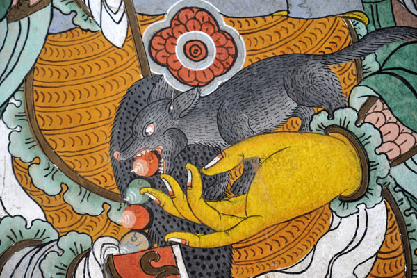 The mongoose held in the hand of Namthosey, the Guardian King of the North