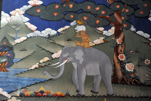 The Four Harmonious Friends, a popular topic of for murals in Bhutanese Buddhism