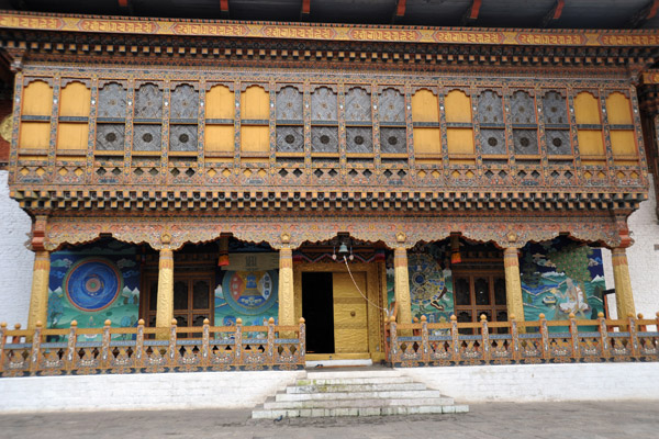 Central Courtyard of Punakha Dzong with 4 large murals