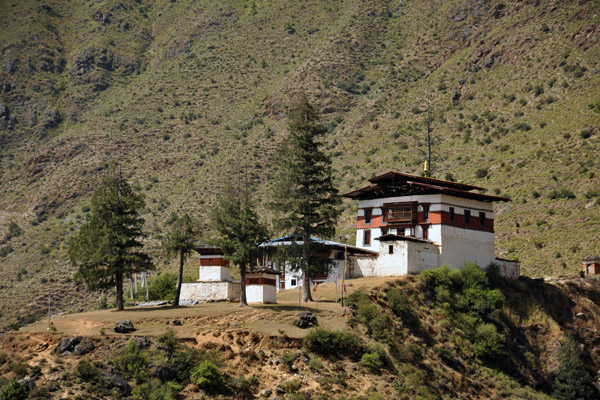 Small temple overlooking the Paro River 5km upstream from Chuzom