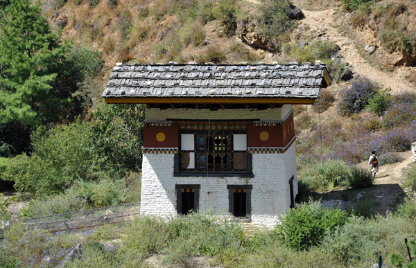 Bridge tower on the north side of the Paro River at km5 from Chuzom