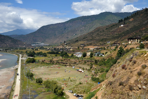 Sports field on the north side of the Paro River