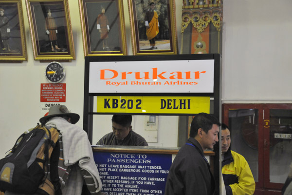 Drukair - Royal Bhutan Airlines - checkin counter for flight KB202 to Delhi