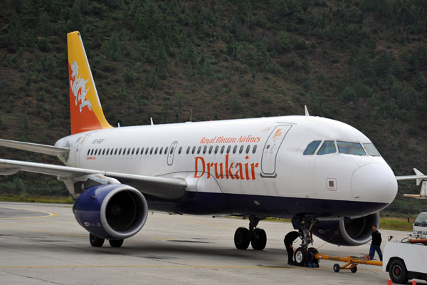Drukair Royal Bhutan Airlines Airbus A319 (A5-RGF), Paro Airport