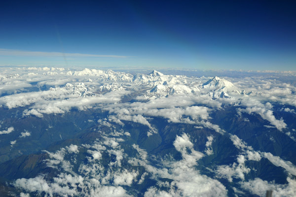 Flying over central Nepal towards Kathmandu at 38,000 ft