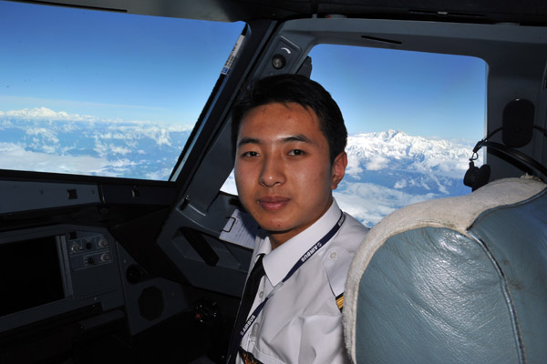 The young Bhutanese First Officer of Drukair