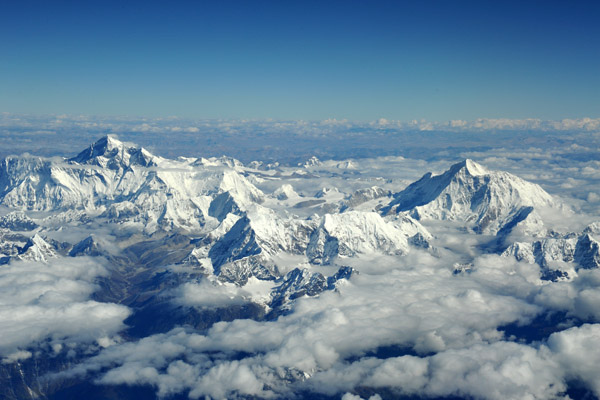 The Great Himalaya Range on the Nepal-Tibet (China) border with Everest on the left and Makalu on the right