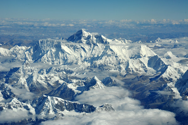 Mount Everest and Lhotse, the world's 4th highest mountain, from the Nepal side