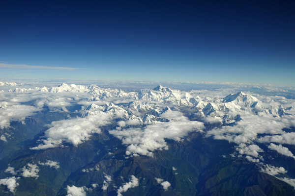 The deep valleys that form Nepal on the southern slope of the Great Himalaya Range