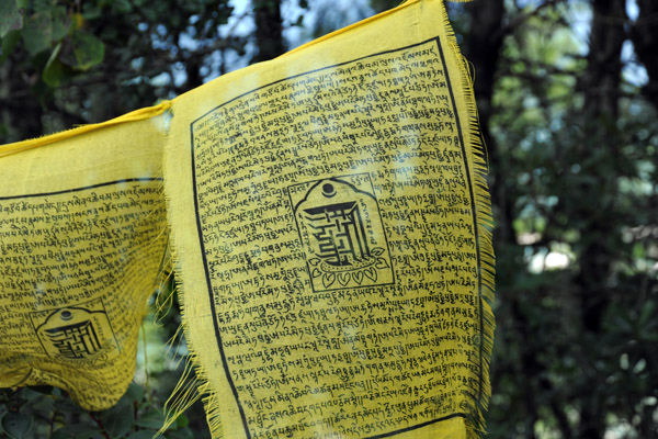 Yellow prayer flags with the Kalachakra Tantra