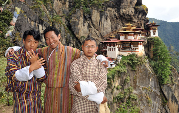 Three Bhutanese at the Tiger's Nest - ok, just 2, but he looks the part