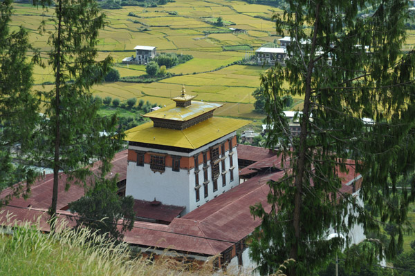 Looking down of Paro Dzong from the National Museum of Bhutan, a former watchtower