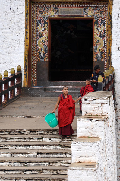 Monks on the steps of Paro Dzong