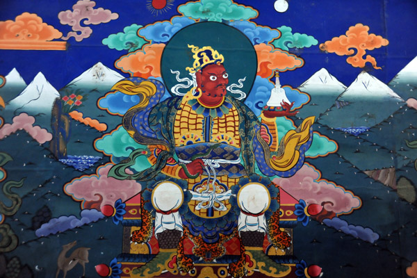 Mural - Chenmizang, Guardian King of the West, red with chosen and snake