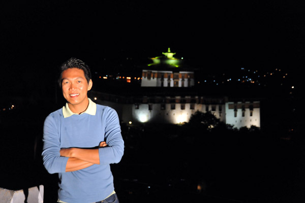 Dennis on a night visit to Paro Dzong