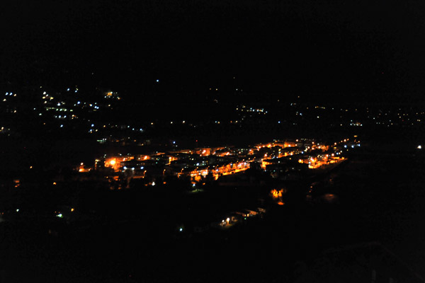 Town of Paro at night, from the hillside near Paro Dzong