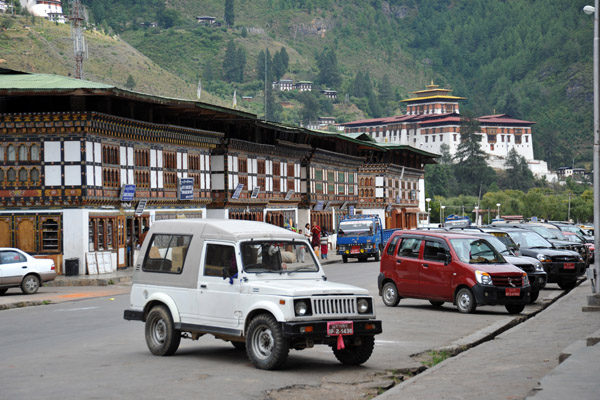 Downtown Paro with the Paro Dzong in the distance