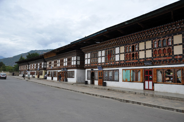 Paro's Main Street lined by a traditional townhouses on either side