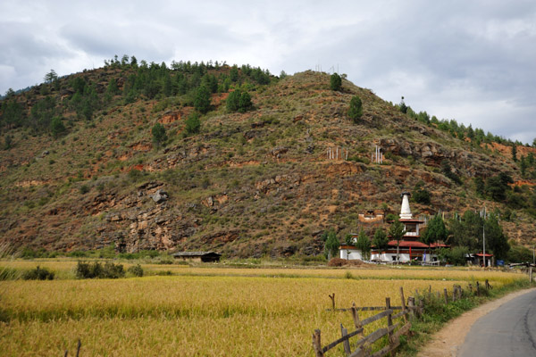 Dumtse Lhakhang between hill and field