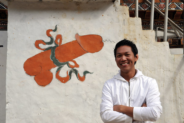 Dennis in Bhutan with a traditional painting