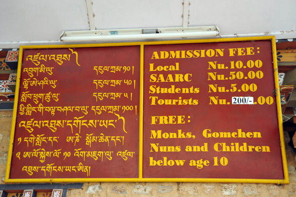 Admission to the Bhutan National Museum - 1 Foreigner = 4 Indians = 20 Locals