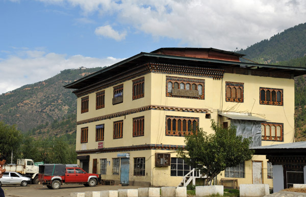 Even ugly buildings in Bhutan have some traditional features