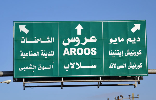 Road sign pointing to Aroos