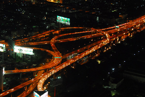 Chalerm Maha Nakhon Expressway junction with Si Rat Expressway, night view from Baiyoke Tower
