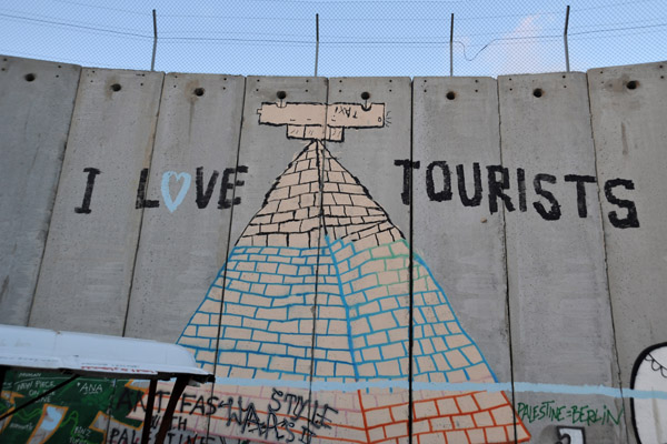 West Bank Separation Wall graffiti - I love tourists, Bethlehem checkpoint