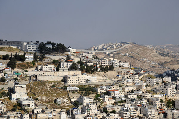 West Bank Separation Wall  at Abu Dis seen from the Walls of Jerusalem near Mount Zion