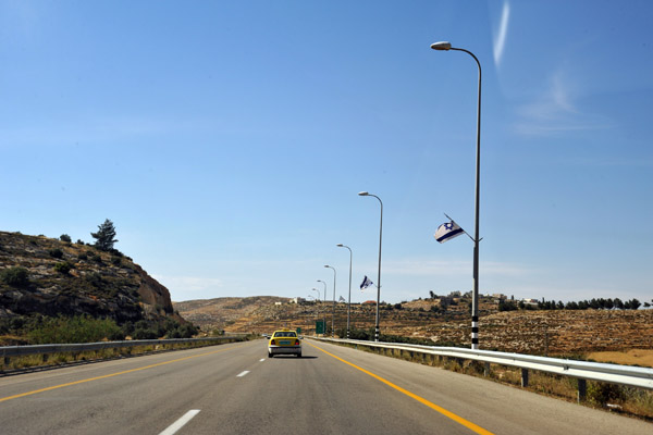 Israeli flags along Highway 60 between Hebron and the Israeli border at Be'er Sheva