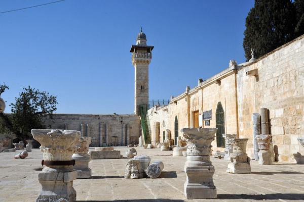 Classical column capitals in front of the Fakhriyya Minaret, Haram Al Sharif