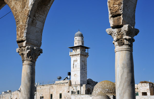 Fakhriyya Minaret through arches, Haram al-Sharif