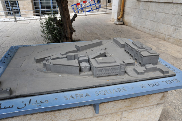 Model of Safra Square area (city hall), opposite the northwest corner of the Old City