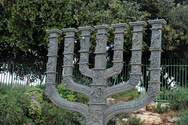 The Knesset Menorah (1956) by Benno Elkan, next to the Rose Garden