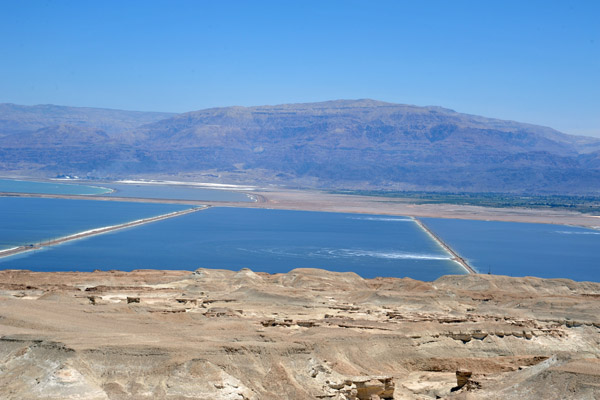 Looking across the Dead Sea Works evaporation pools to Jordan