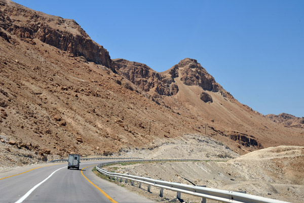Highway 90 along the Dead Sea canal which feeds the mineral evaporation pools
