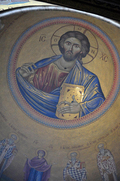 Mosaic of Christ in the dome above the Greek choir