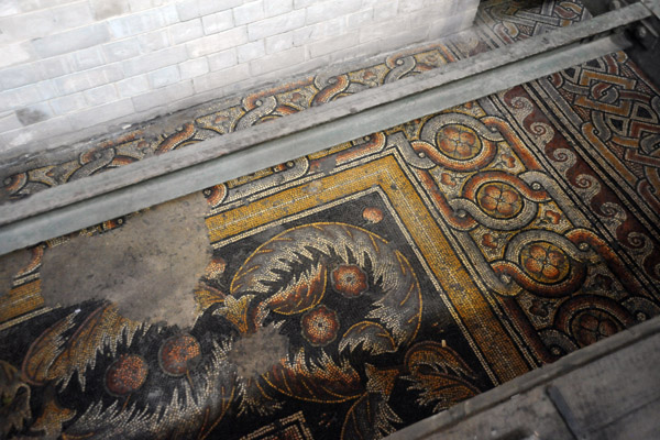Remains of the original 4th Century mosaic floor of Constantine's Church of the Nativity