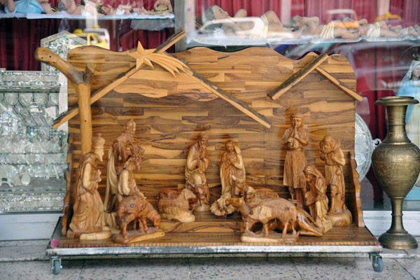 Good souvenir of Bethlehem - manger scene carved of olive wood, a Palestinian speciality