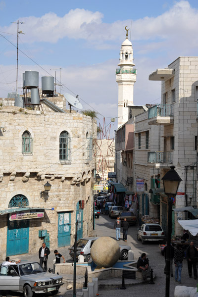 Looking back towards Manger Square with the minaret of the Mosque of Omar