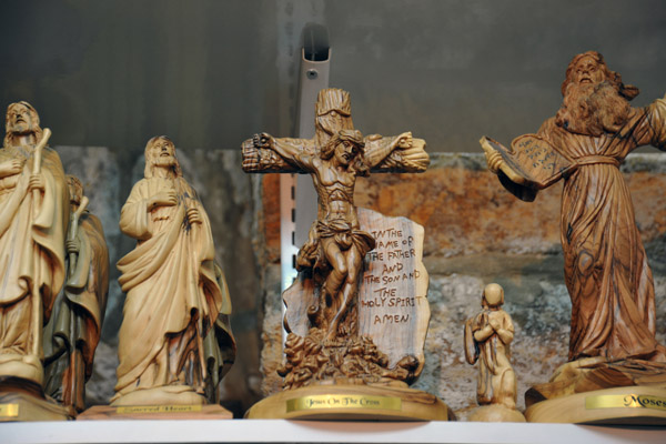 Amazing olive wood carvings at St. John Souvenir, John & Mike Shahen proprietors, Bethlehem