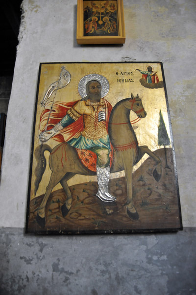 Greek icon of St Menas mounted on a horse