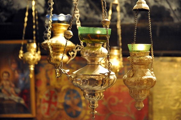 Lamps hanging in the Grotto of the Nativity