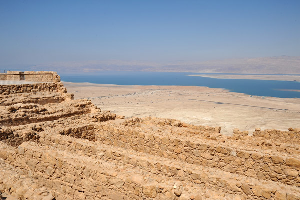 Back at the storerooms on top of Masada with the Dead Sea and Jordan in the background