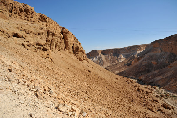Looking south from the Roman Siege Ramp with the western cliffs of Masada on the left