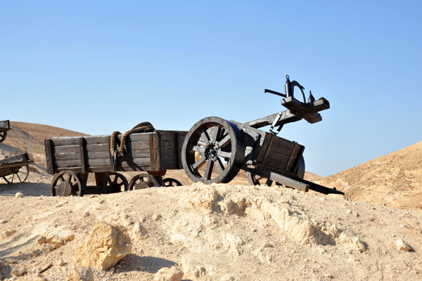 Recreations of Roman equipment at the Sound and Light Theater, Masada