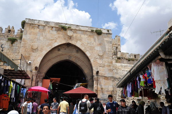 The Damascus Gate leads to the crowded bazaars of the Muslim and Christian Quarters of the Old City